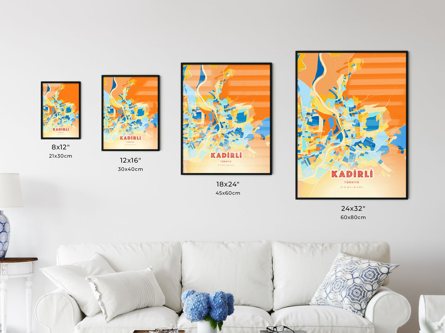 Colorful KADIRLI TURKEY Fine Art Map Blue Orange