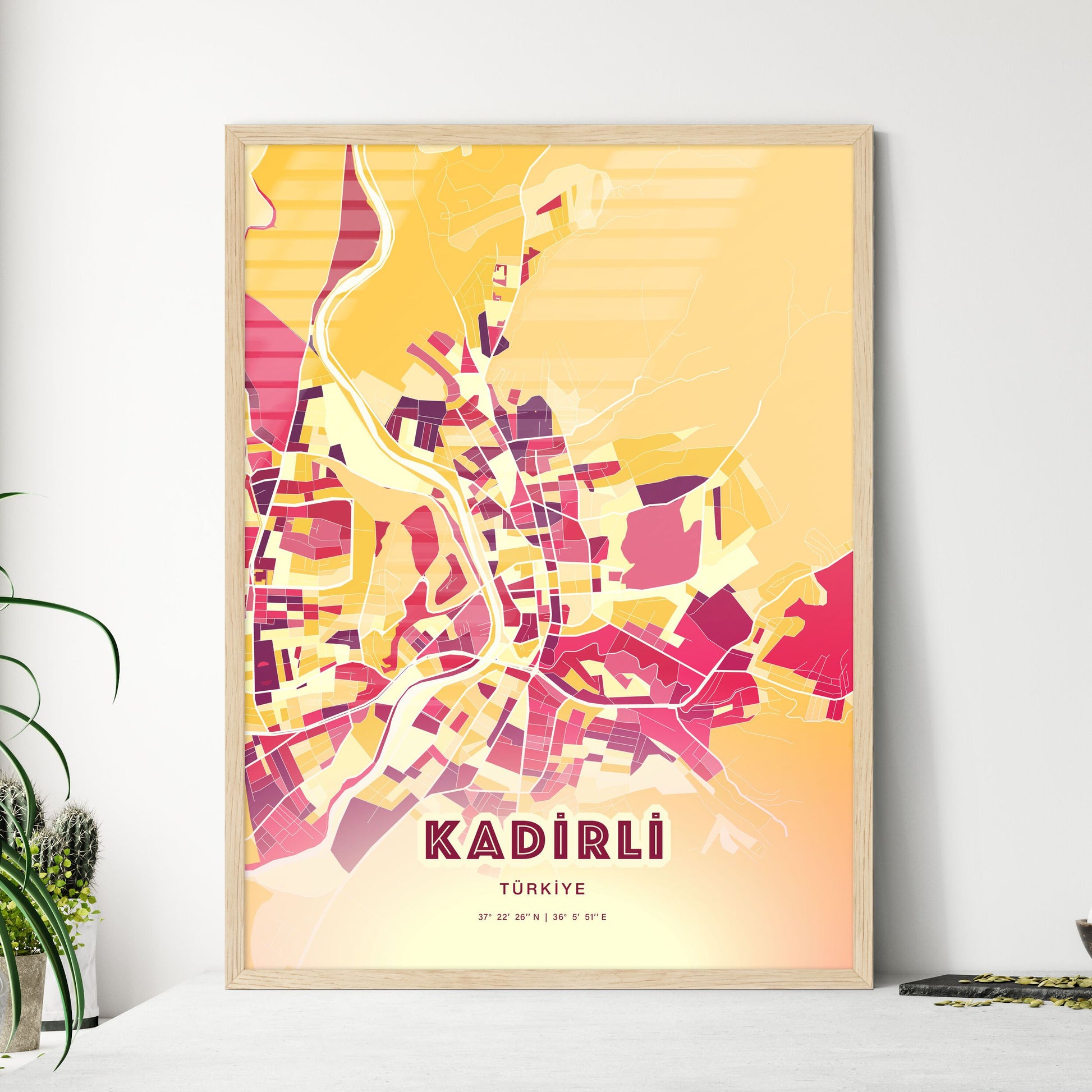 Colorful KADIRLI TURKEY Fine Art Map Hot Red