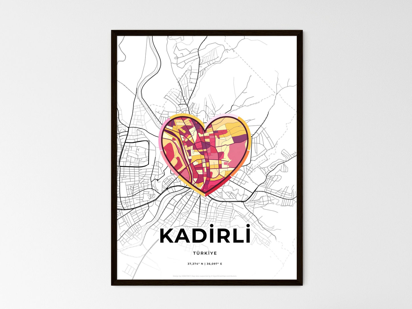 Kadirli Turkey wedding art map with heart icon