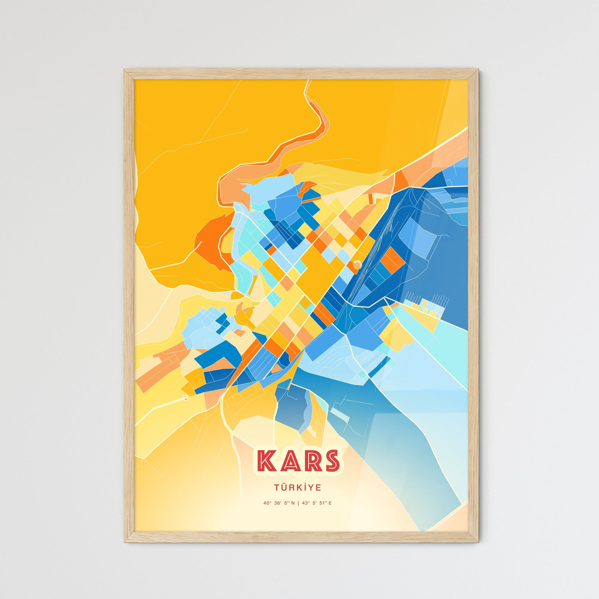 Colorful KARS TURKEY Fine Art Map Blue Orange