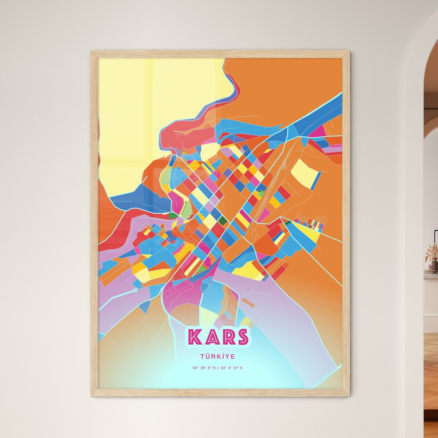 Colorful KARS TURKEY Fine Art Map Crazy Colors