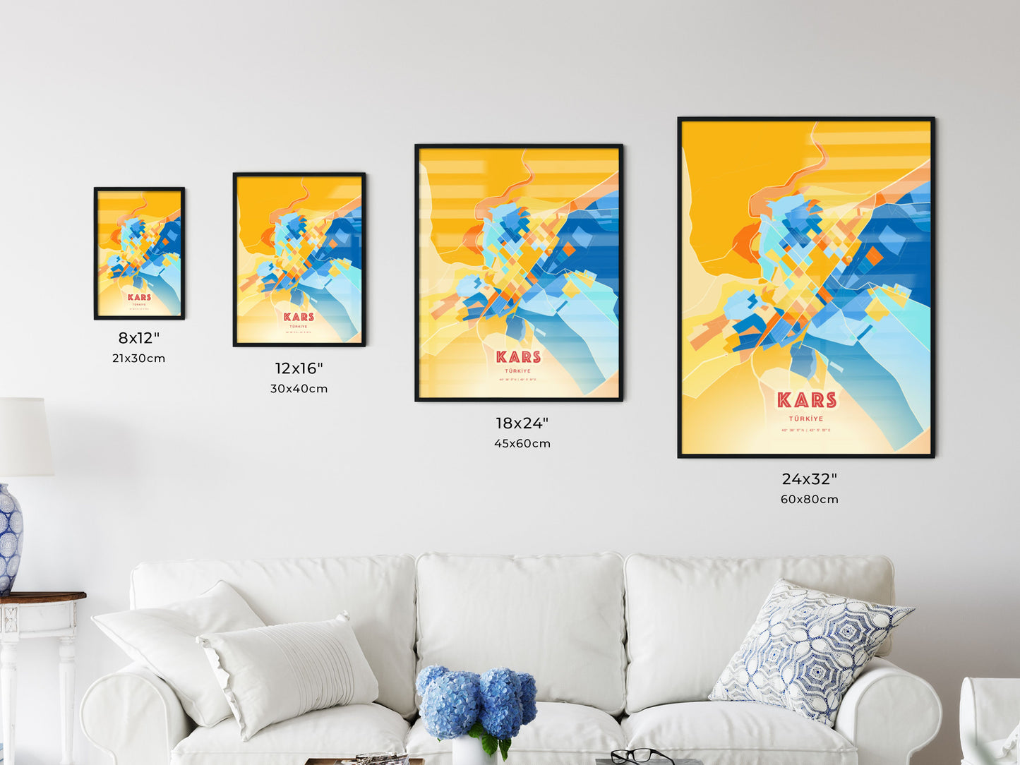 Colorful KARS TURKEY Fine Art Map Blue Orange