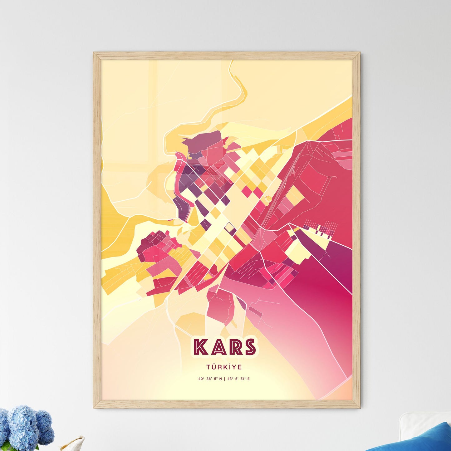 Colorful KARS TURKEY Fine Art Map Hot Red