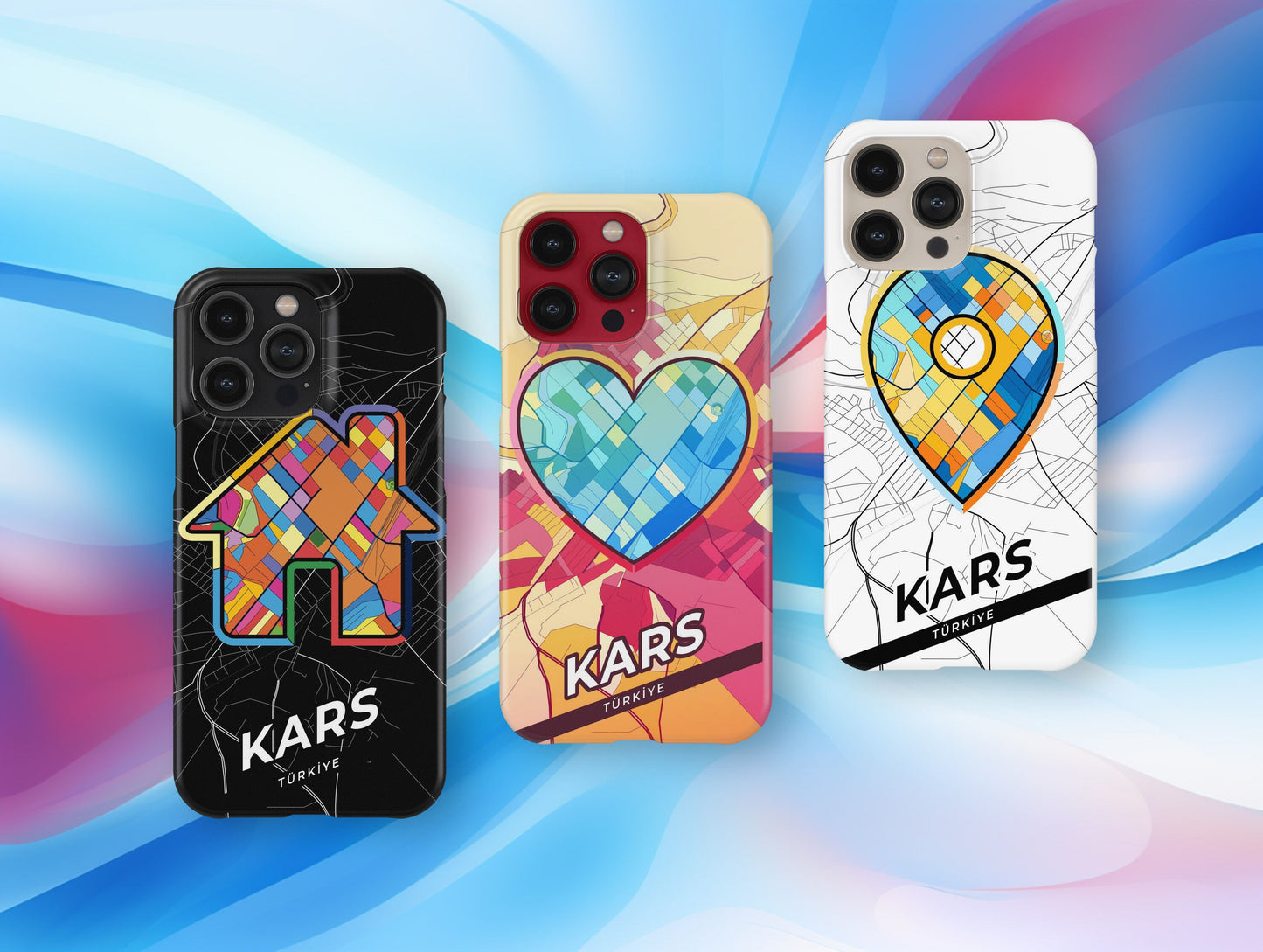 Kars Turkey slim phone case with colorful icon. Birthday, wedding or housewarming gift. Couple match cases.