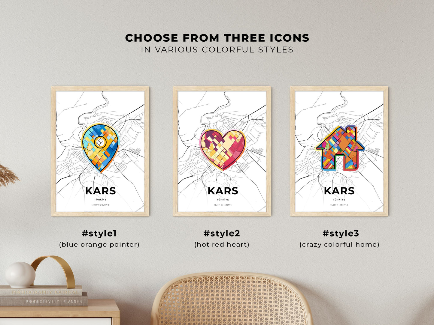 Kars Turkey maps with colorful icons