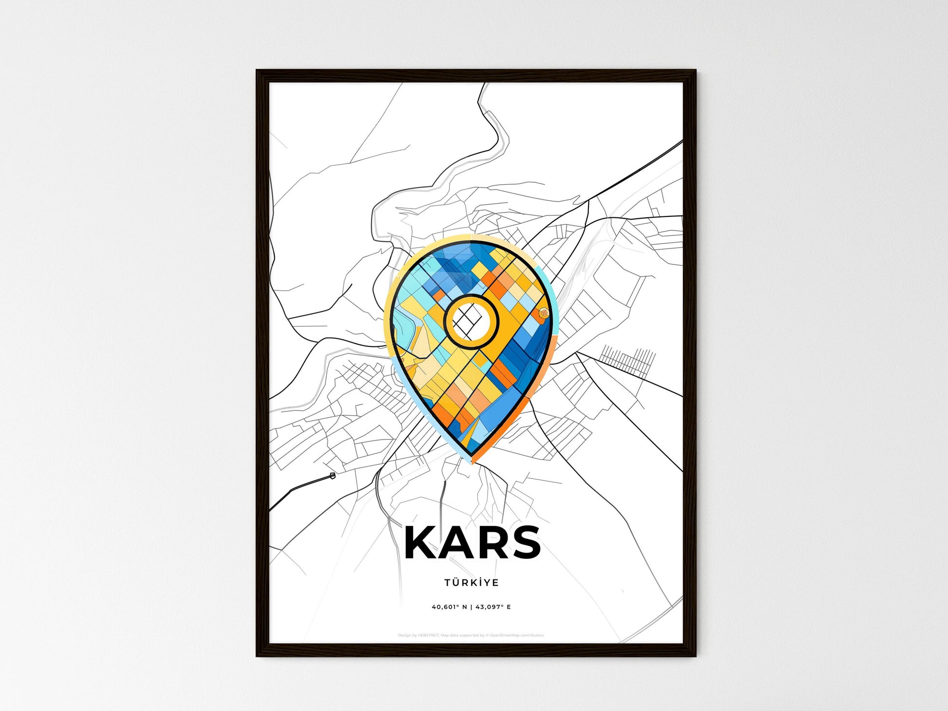 Kars Turkey wedding art map with pointer icon