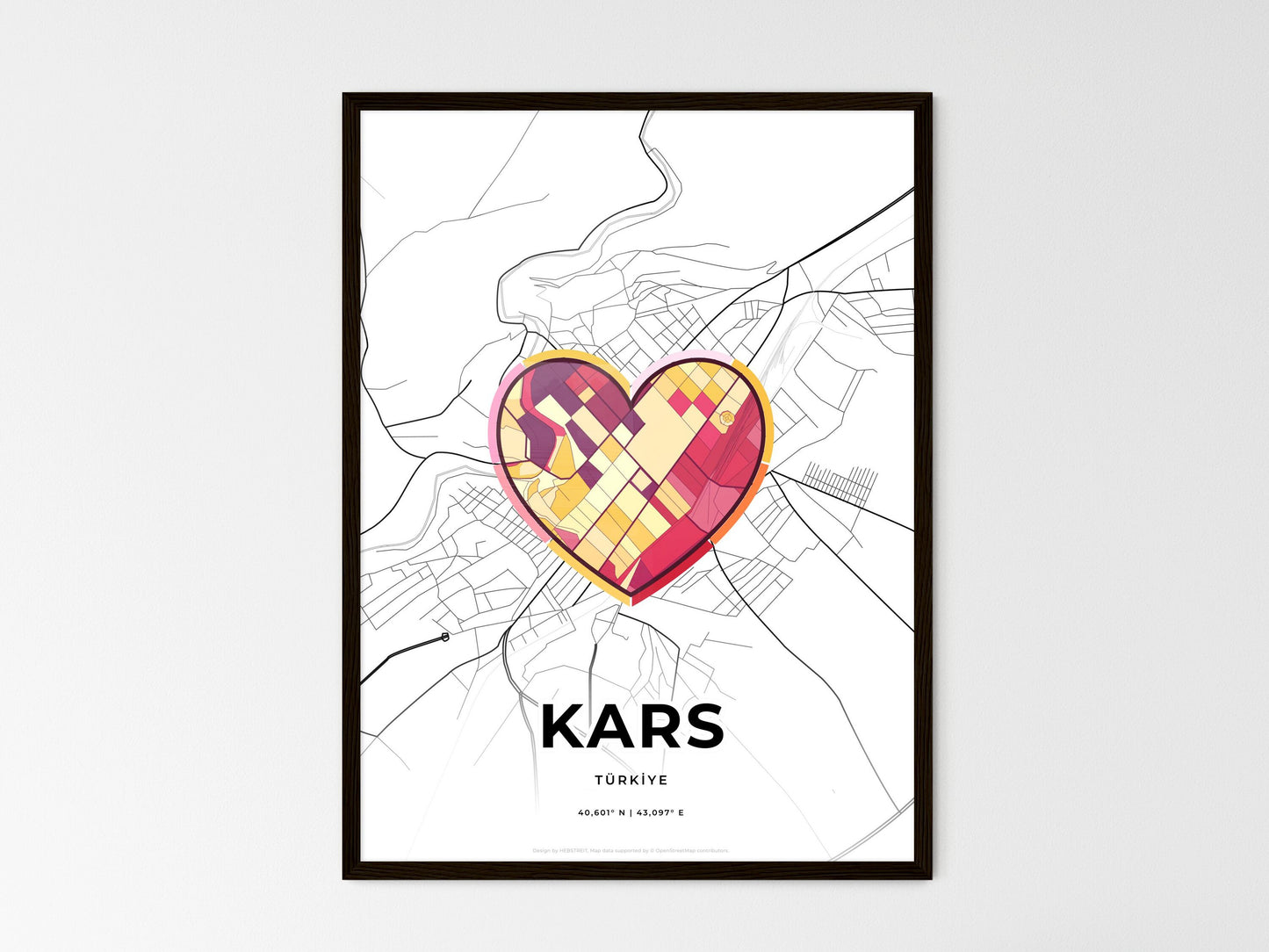 Kars Turkey wedding art map with heart icon