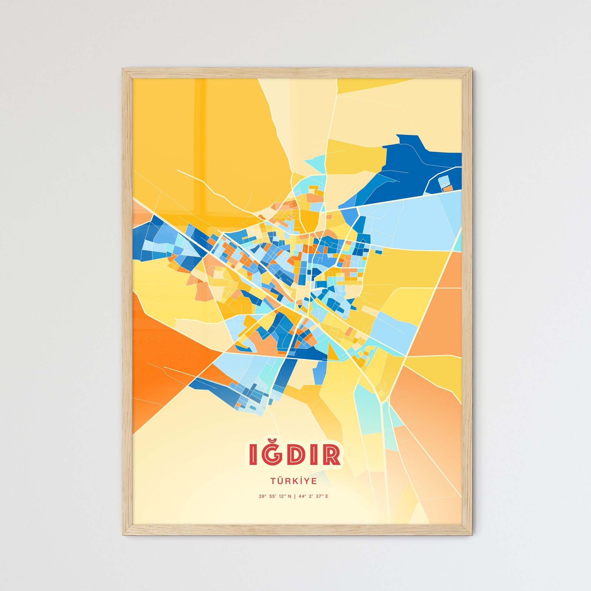 Colorful IĞDIR TURKEY Fine Art Map Blue Orange