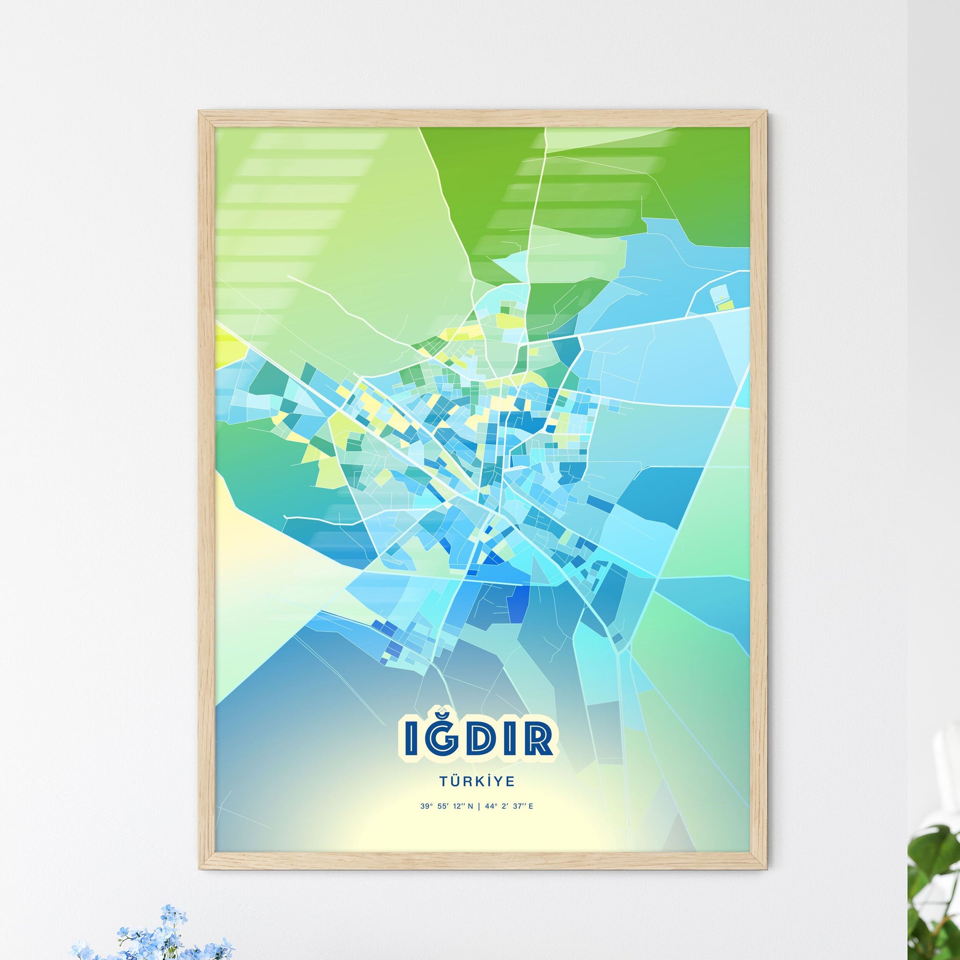 Colorful IĞDIR TURKEY Fine Art Map Cool Blue