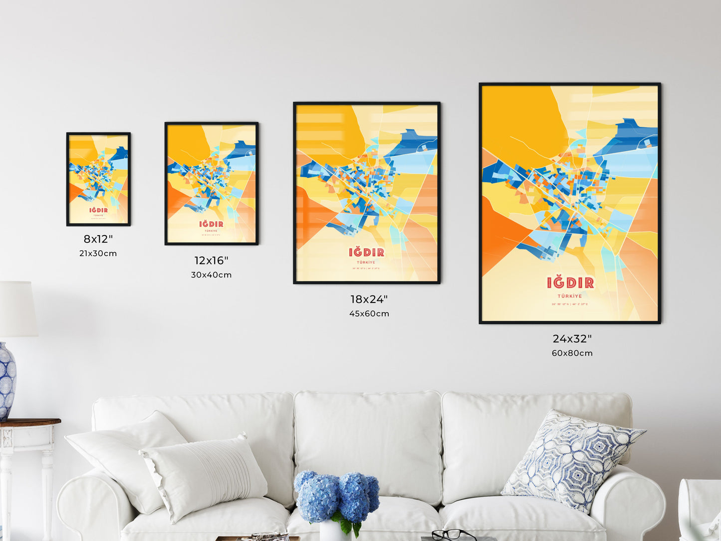 Colorful IĞDIR TURKEY Fine Art Map Blue Orange