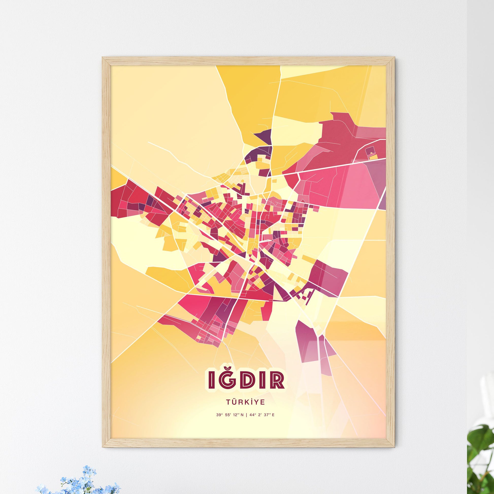 Colorful IĞDIR TURKEY Fine Art Map Hot Red