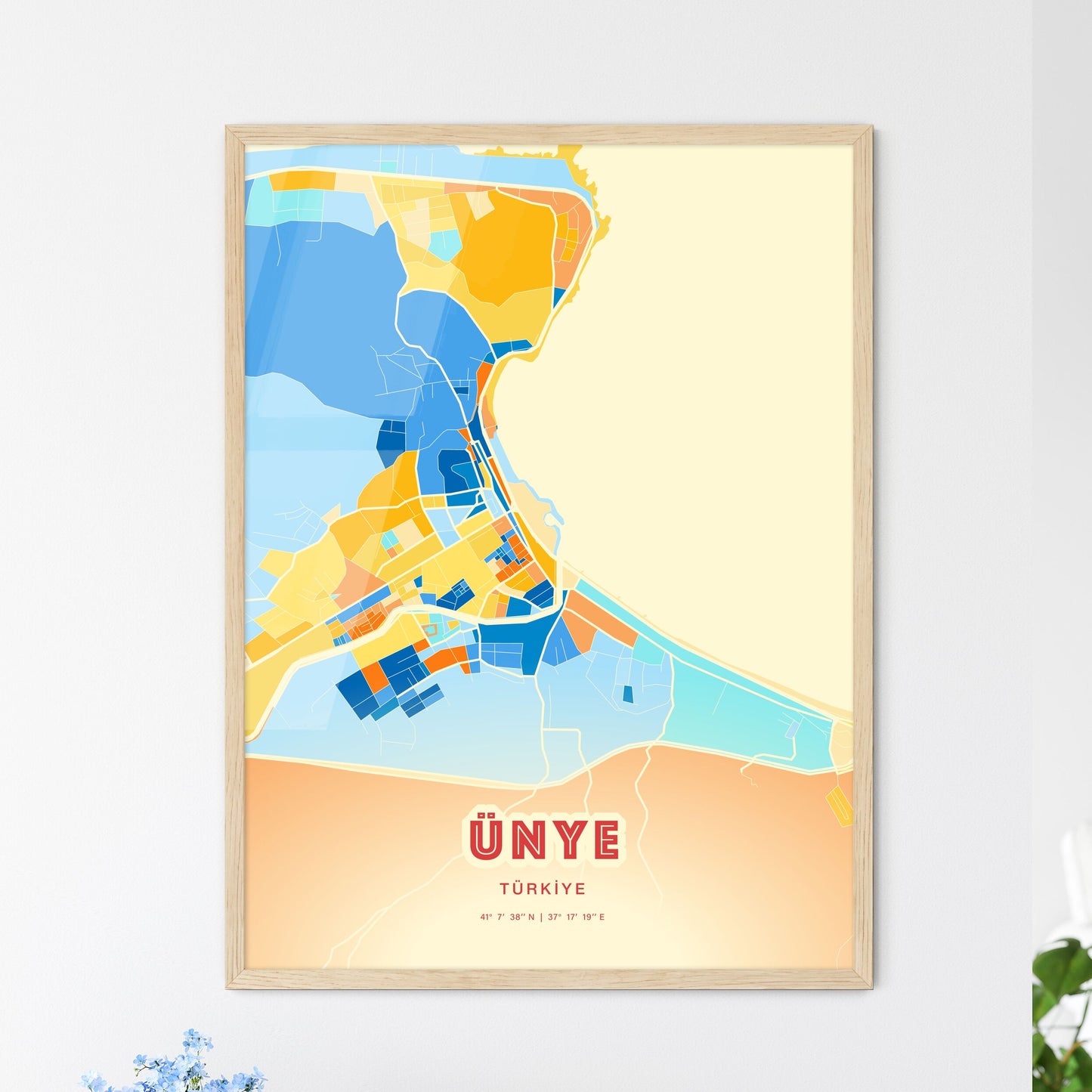 Colorful ÜNYE TURKEY Fine Art Map Blue Orange