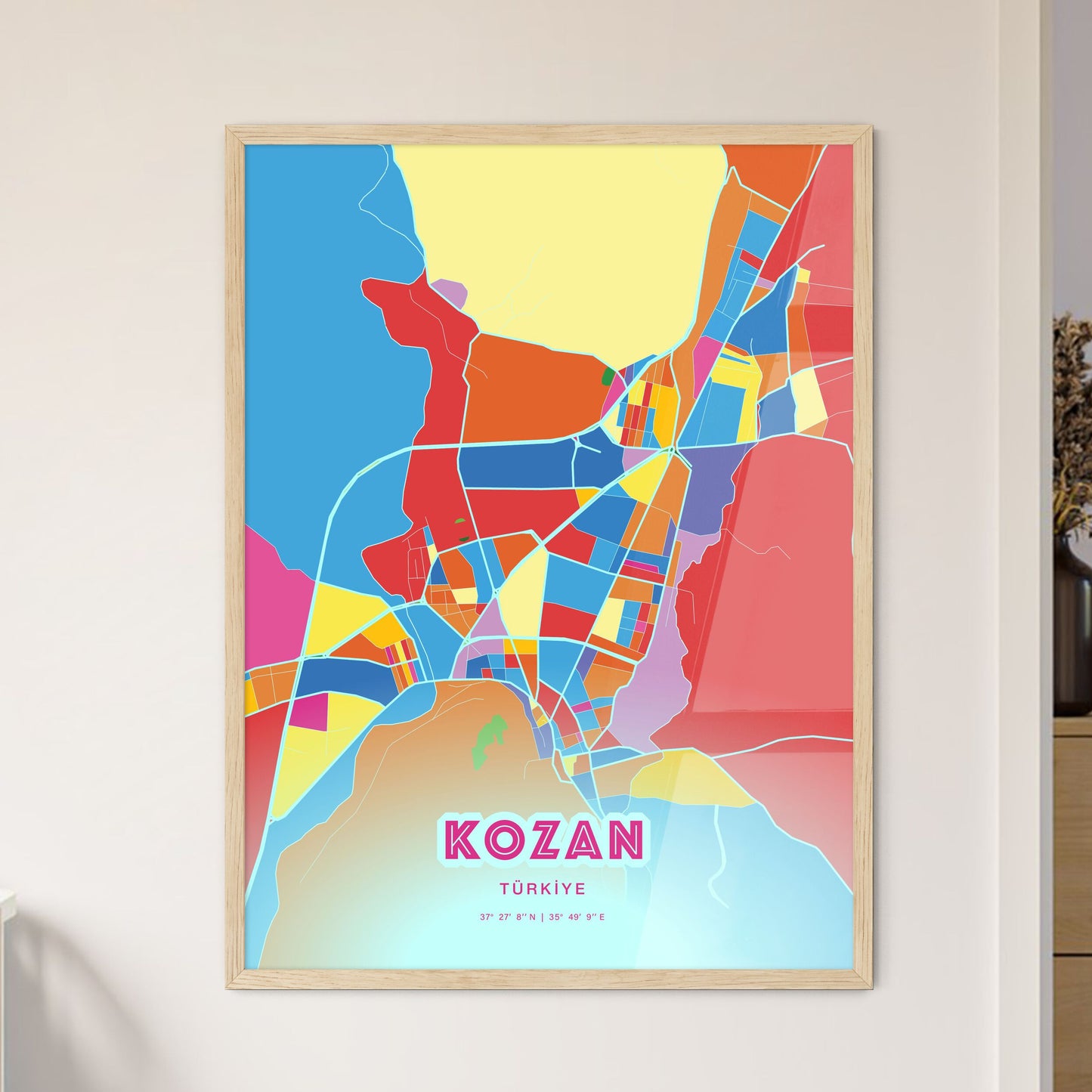 Colorful KOZAN TURKEY Fine Art Map Crazy Colors