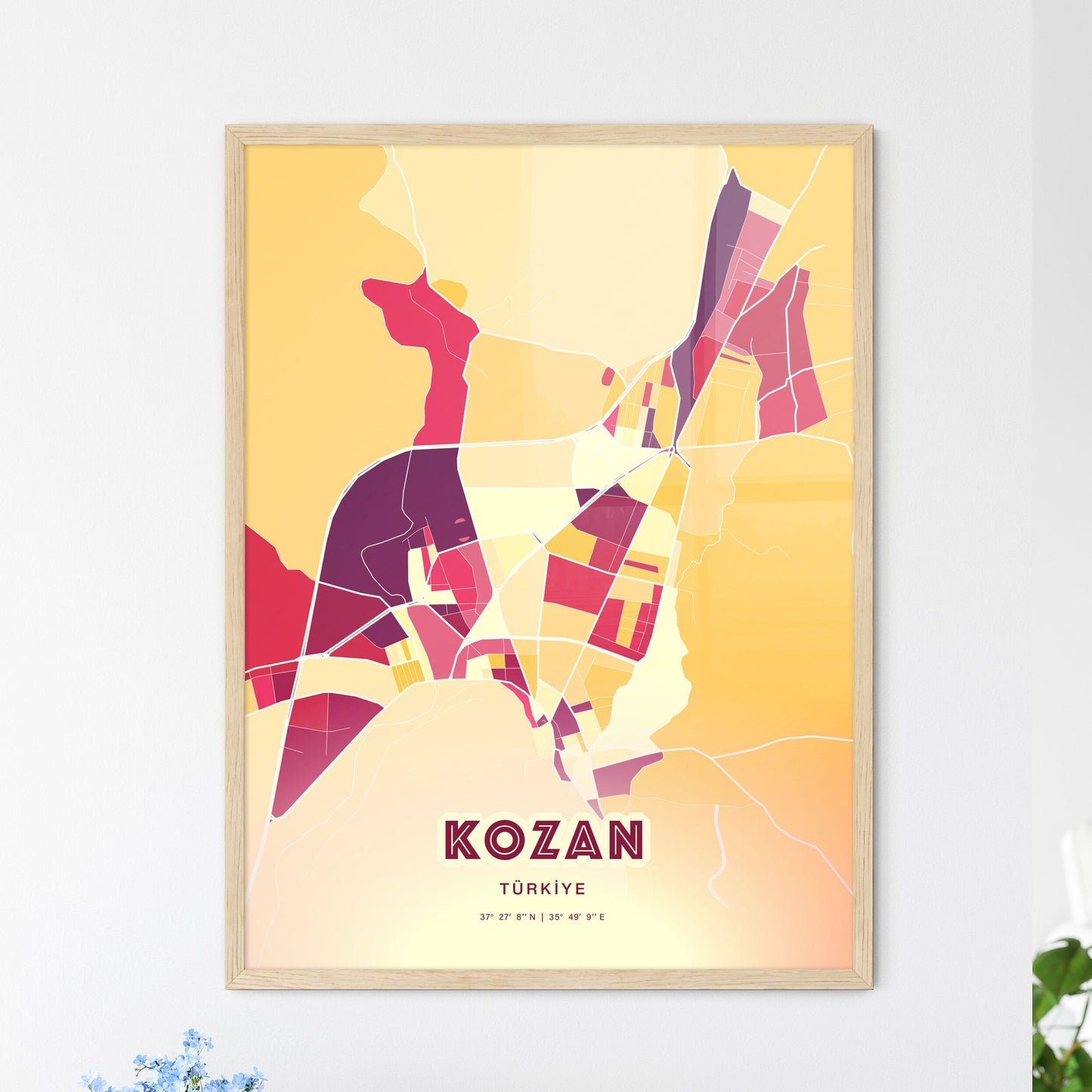 Colorful KOZAN TURKEY Fine Art Map Hot Red