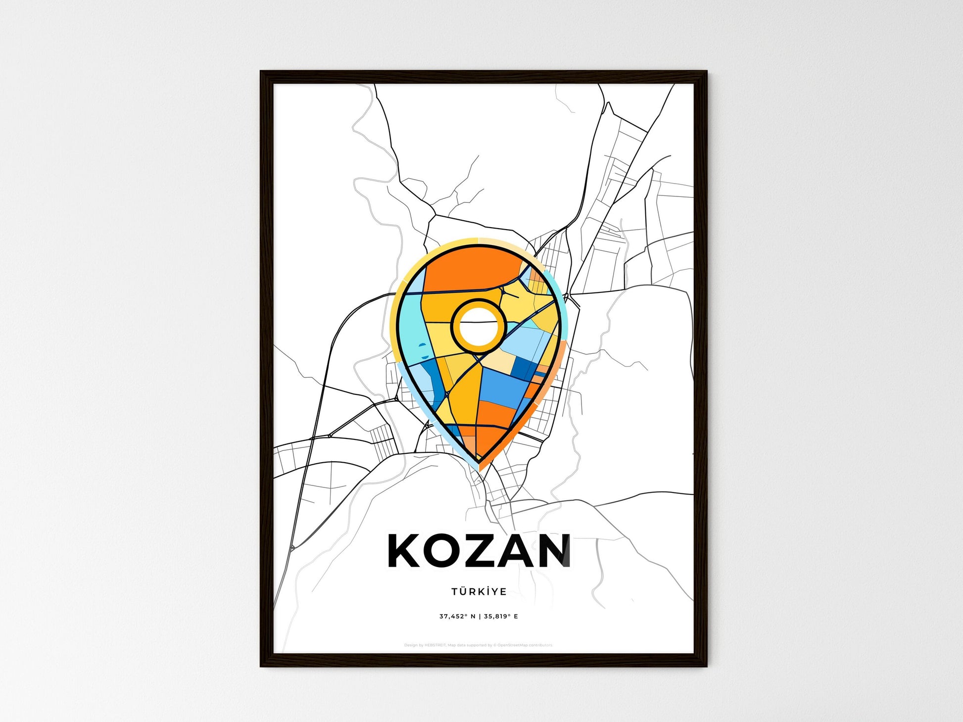 Kozan Turkey wedding art map with pointer icon