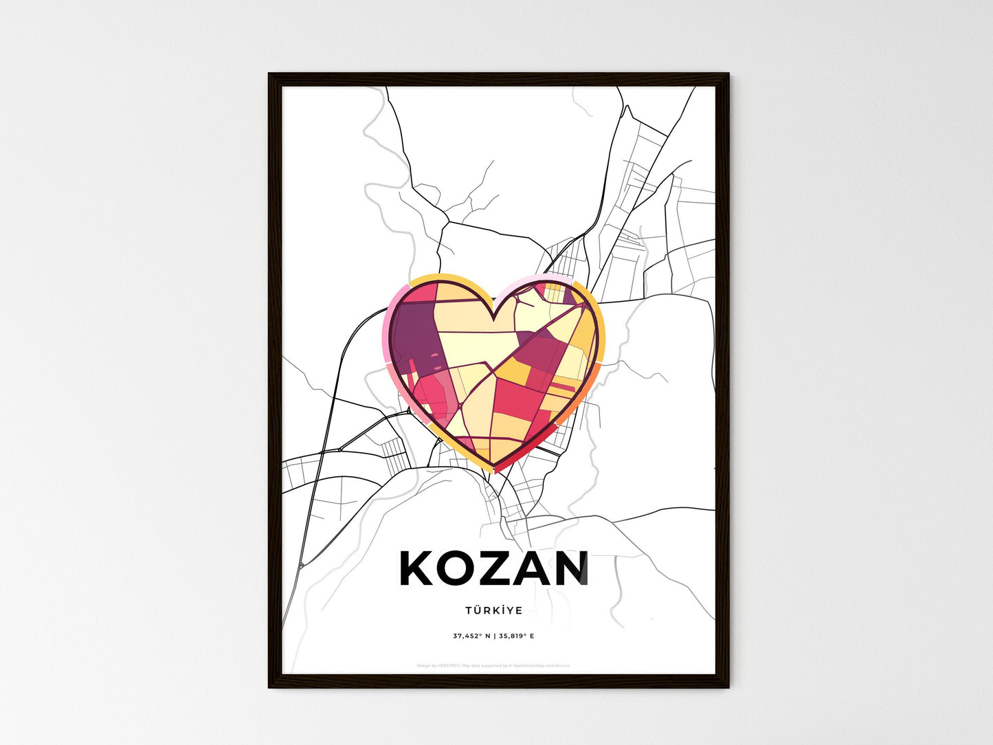 Kozan Turkey wedding art map with heart icon