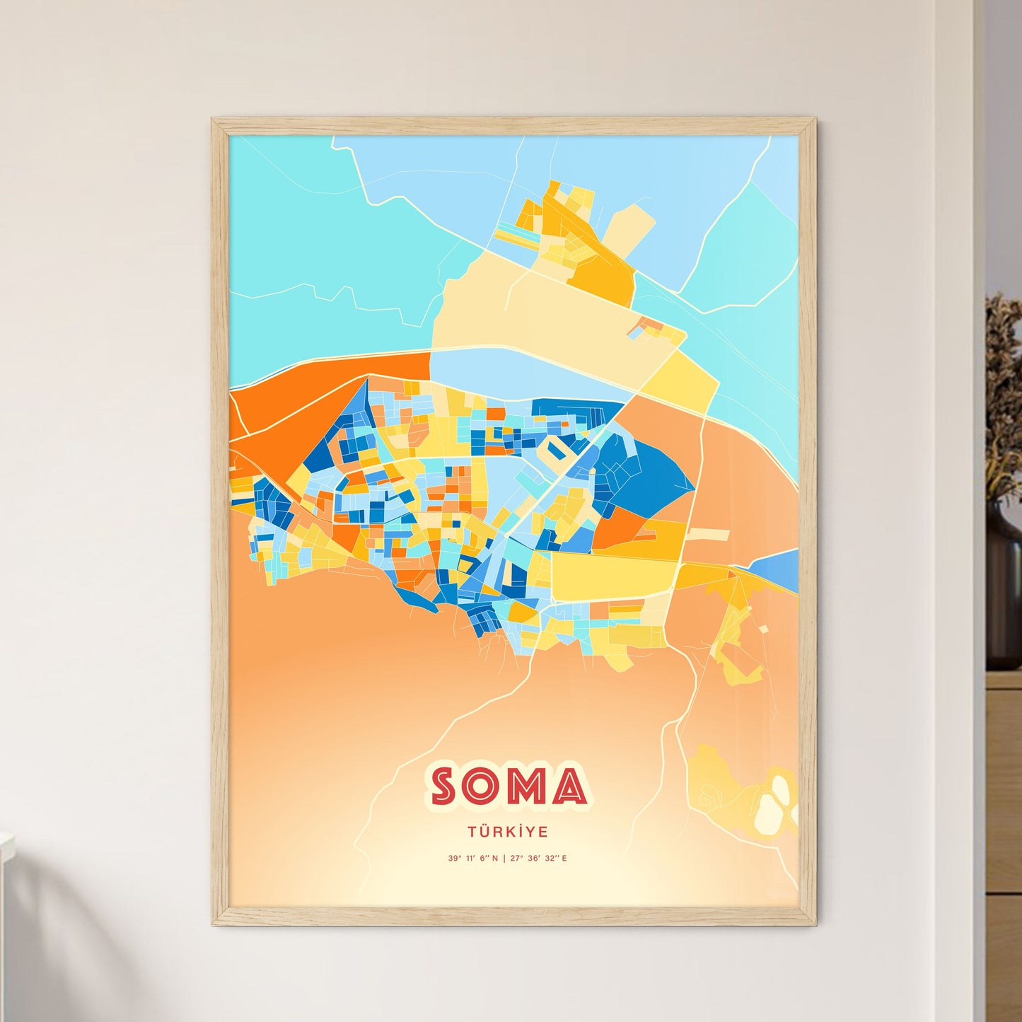 Colorful SOMA TURKEY Fine Art Map Blue Orange