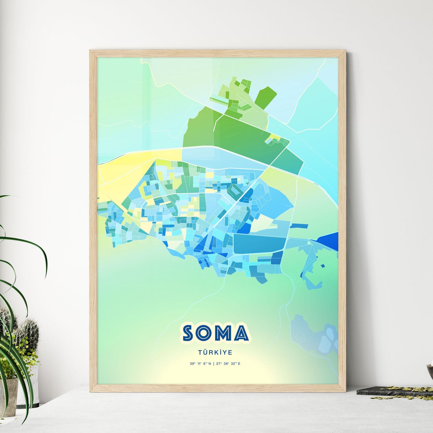 Colorful SOMA TURKEY Fine Art Map Cool Blue