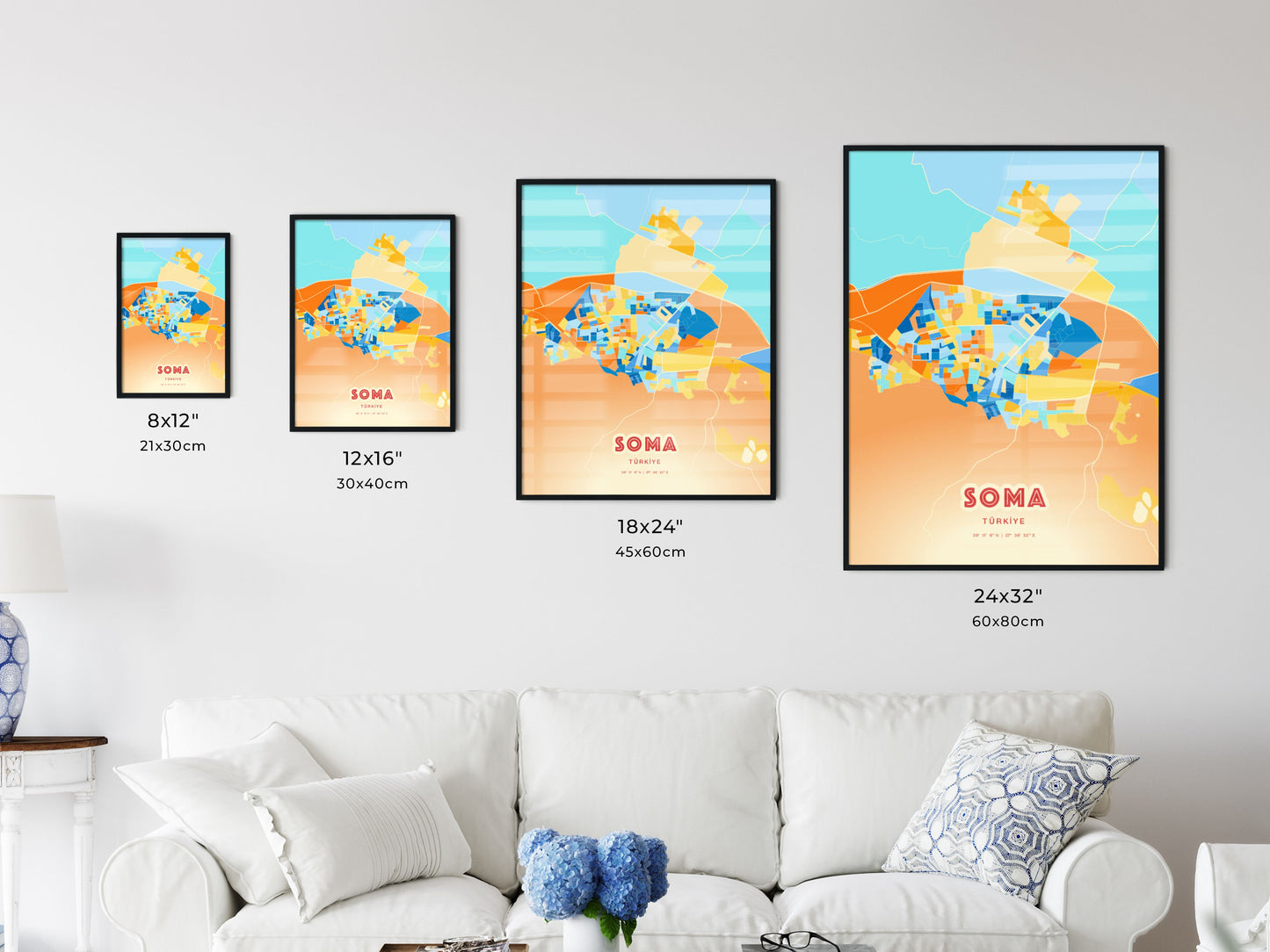 Colorful SOMA TURKEY Fine Art Map Blue Orange