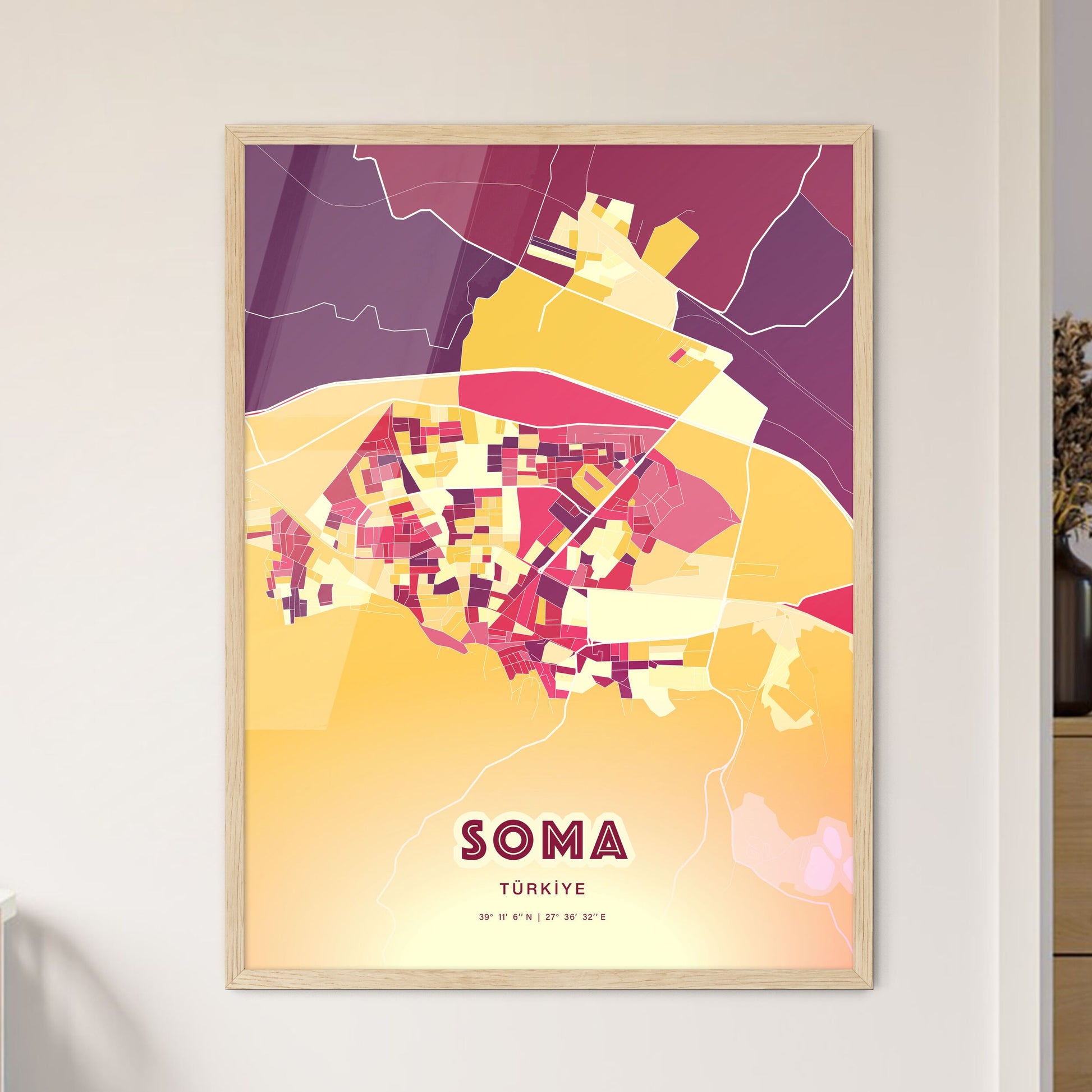 Colorful SOMA TURKEY Fine Art Map Hot Red