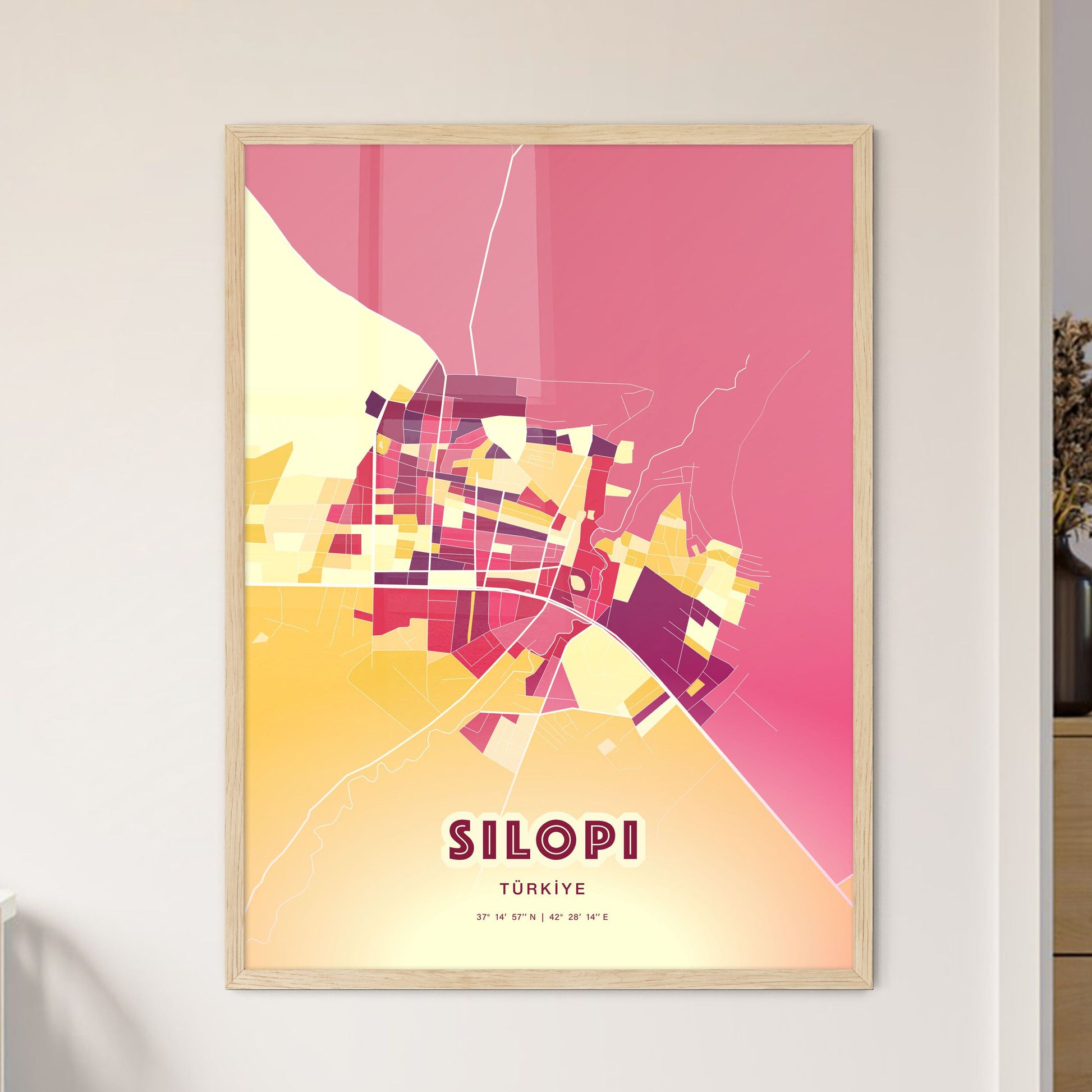 Colorful SILOPI TURKEY Fine Art Map Hot Red