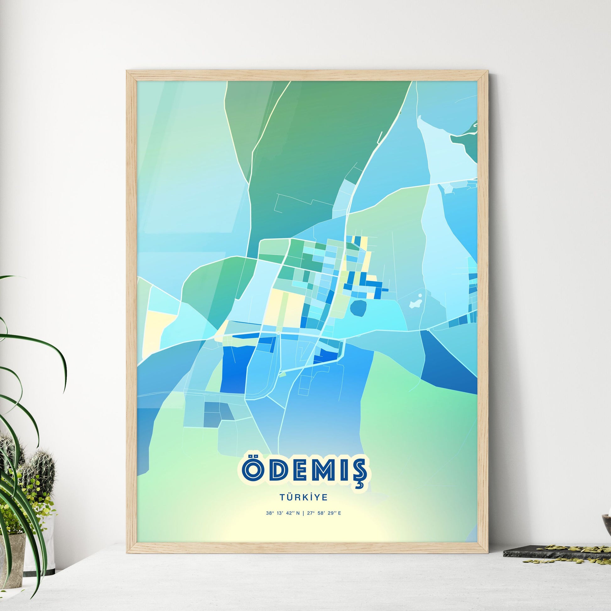 Colorful ÖDEMIŞ TURKEY Fine Art Map Cool Blue