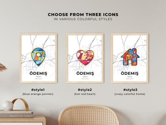 Ödemiş Turkey maps with colorful icons