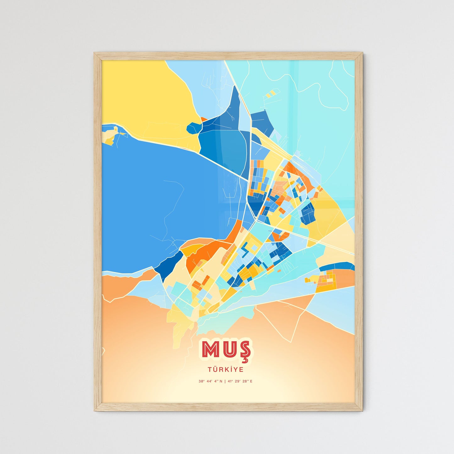 Colorful MUŞ TURKEY Fine Art Map Blue Orange