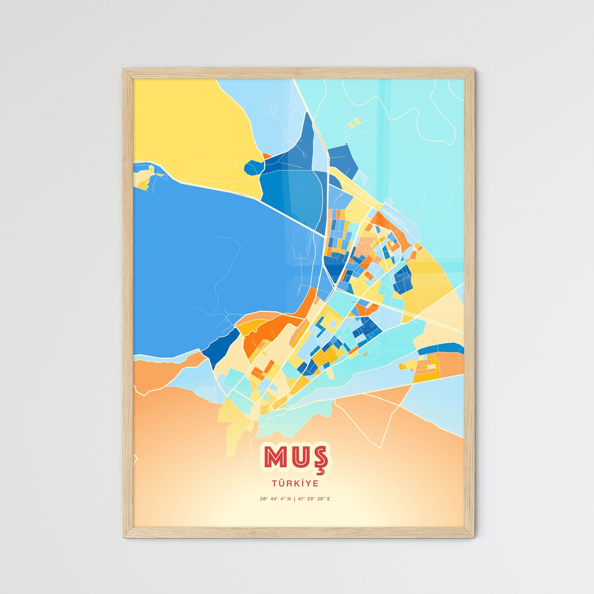 Colorful MUŞ TURKEY Fine Art Map Blue Orange