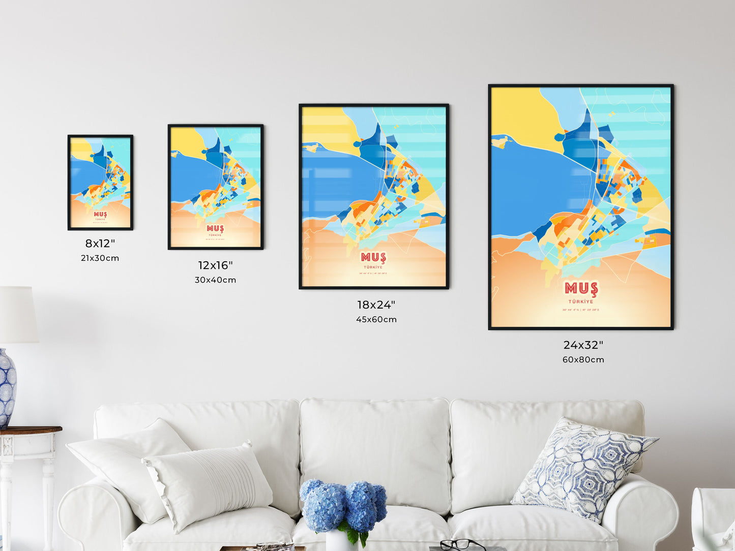 Colorful MUŞ TURKEY Fine Art Map Blue Orange