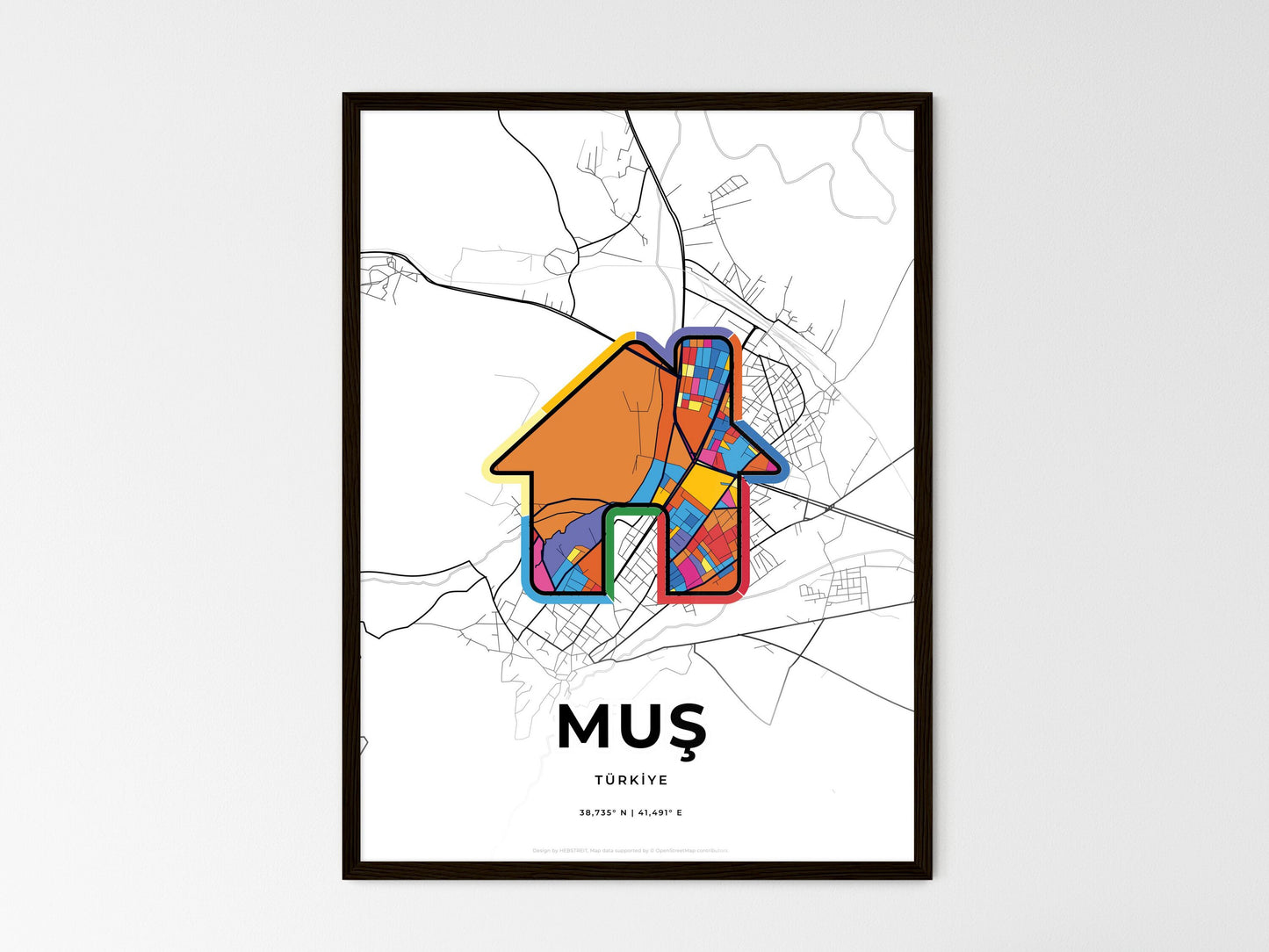 Muş Turkey wedding art map with home icon