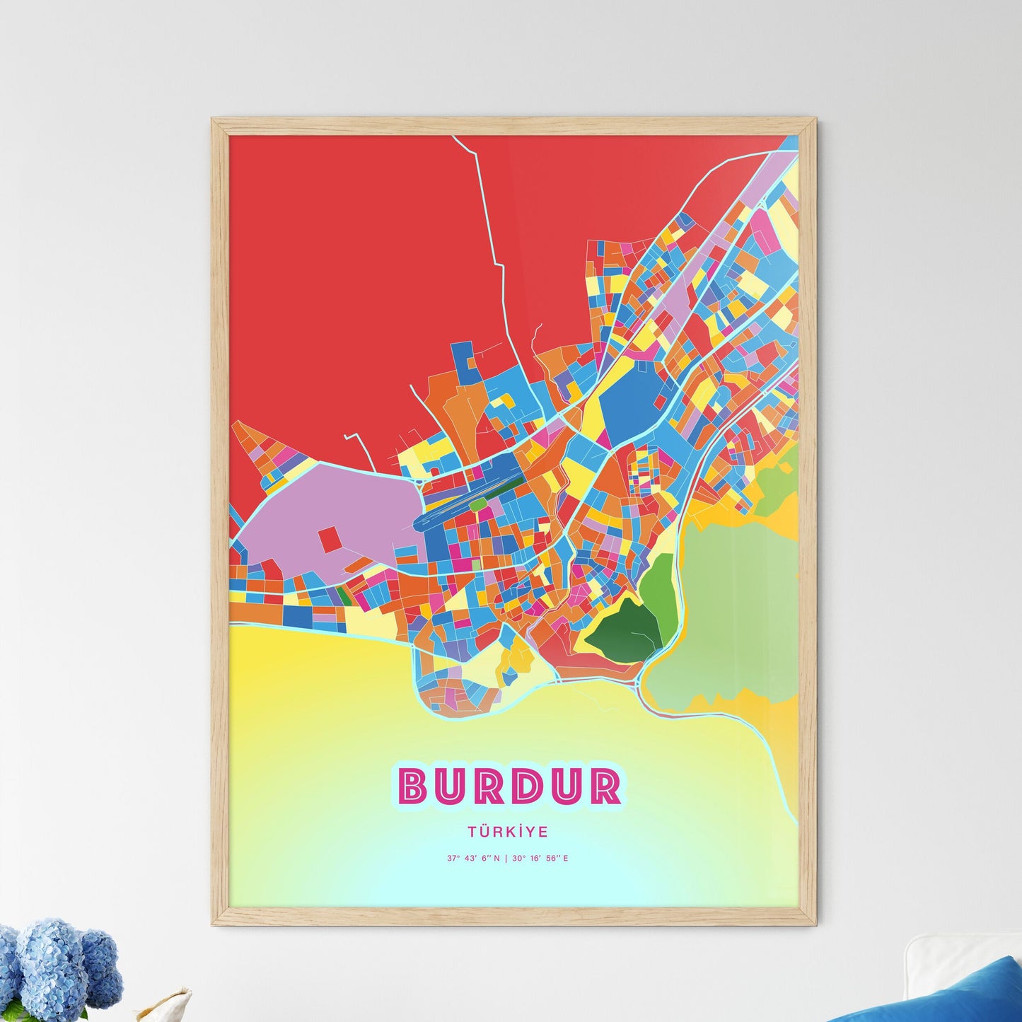 Colorful BURDUR TURKEY Fine Art Map Crazy Colors