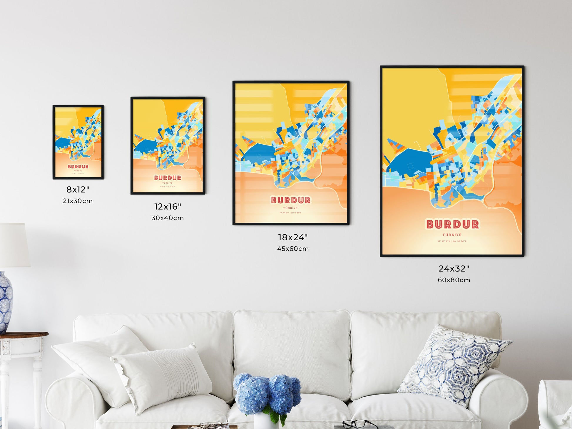 Colorful BURDUR TURKEY Fine Art Map Blue Orange