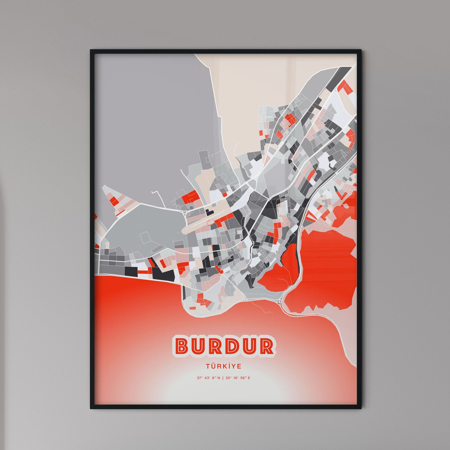 Colorful BURDUR TURKEY Fine Art Map Modern