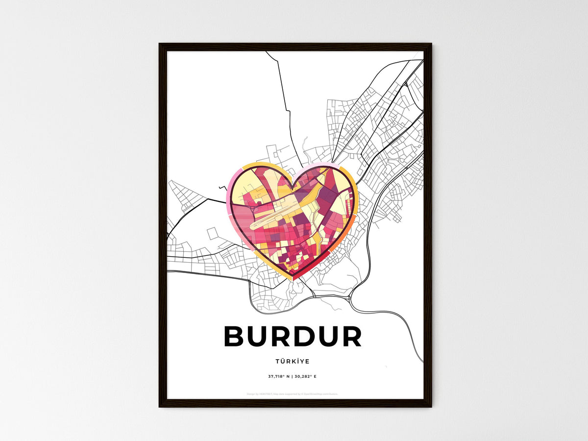 Burdur Turkey wedding art map with heart icon