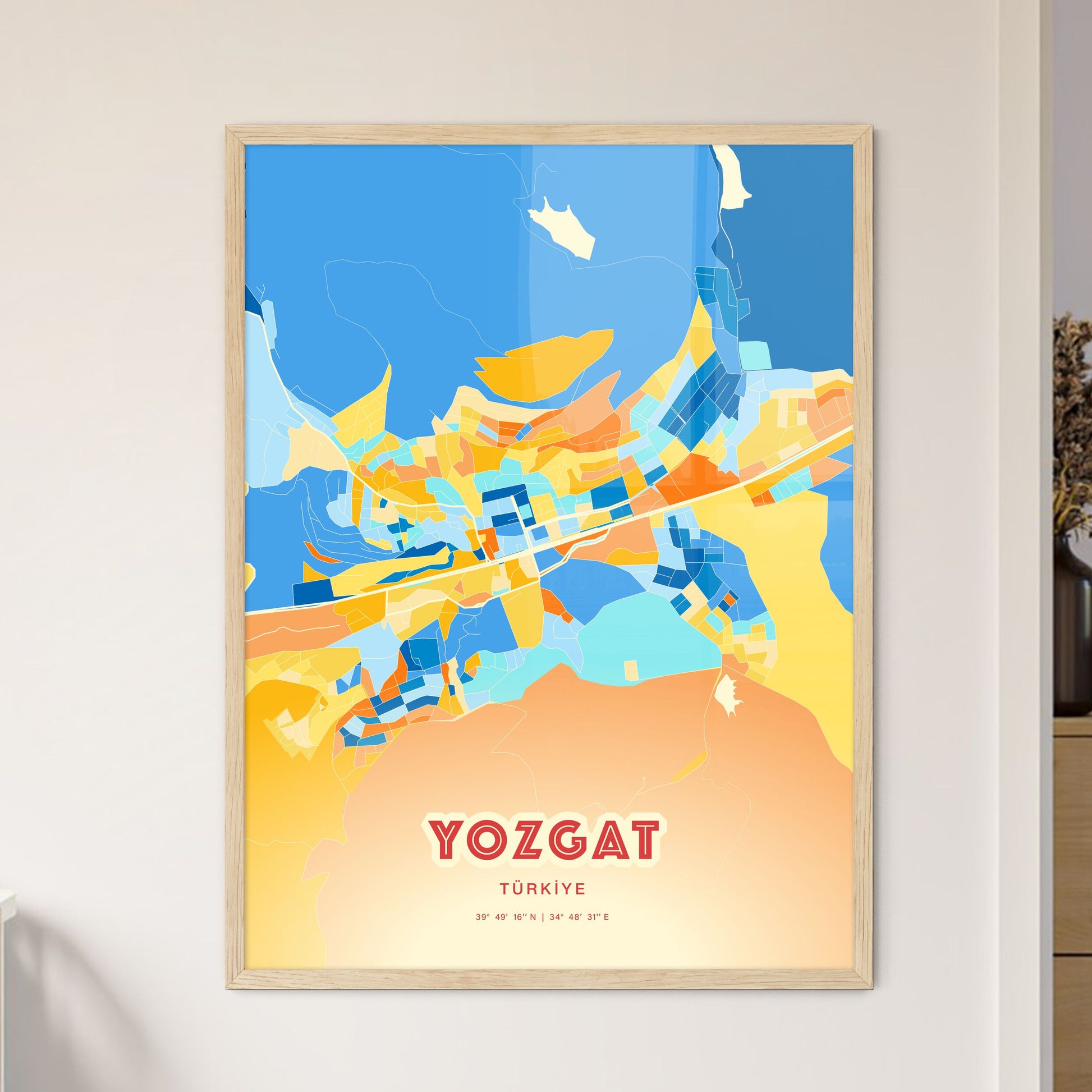 Colorful YOZGAT TURKEY Fine Art Map Blue Orange