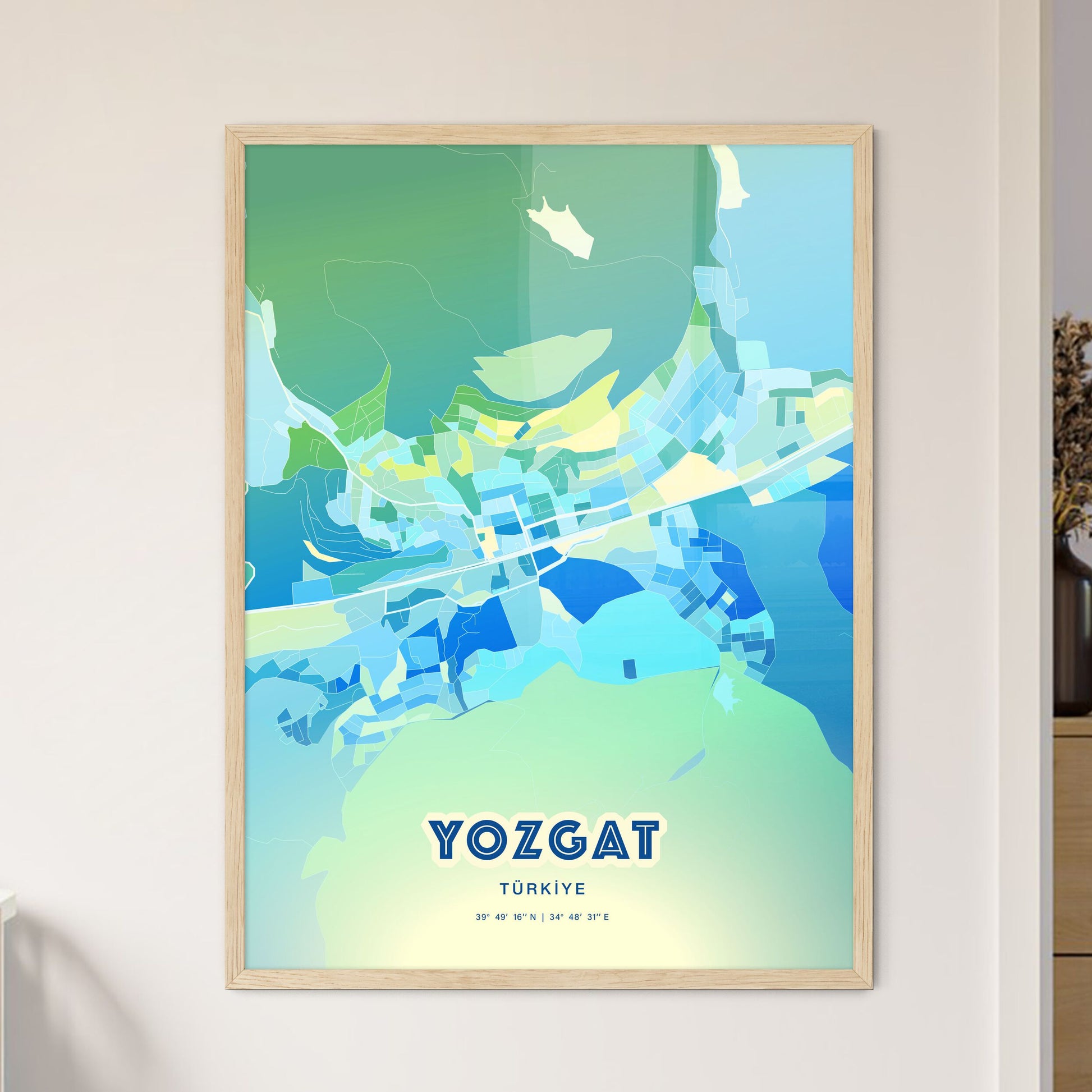 Colorful YOZGAT TURKEY Fine Art Map Cool Blue