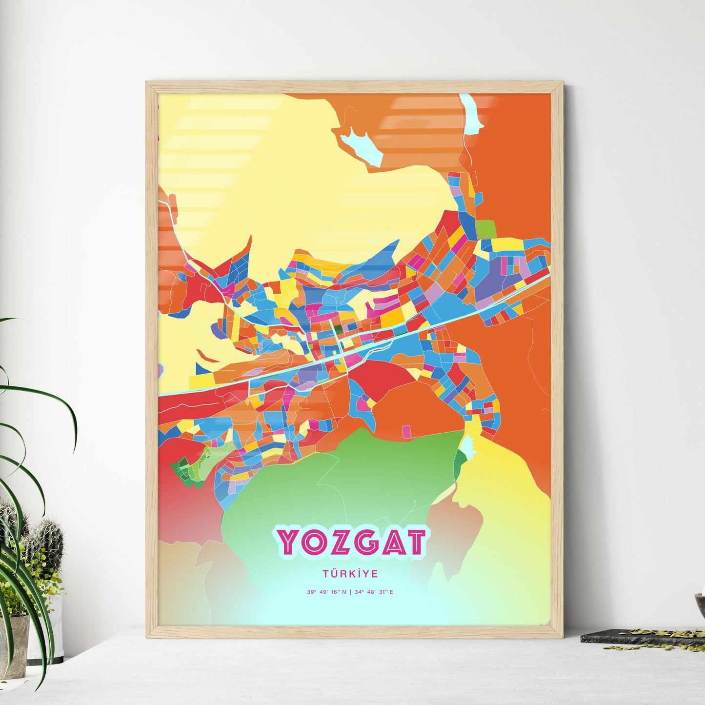 Colorful YOZGAT TURKEY Fine Art Map Crazy Colors