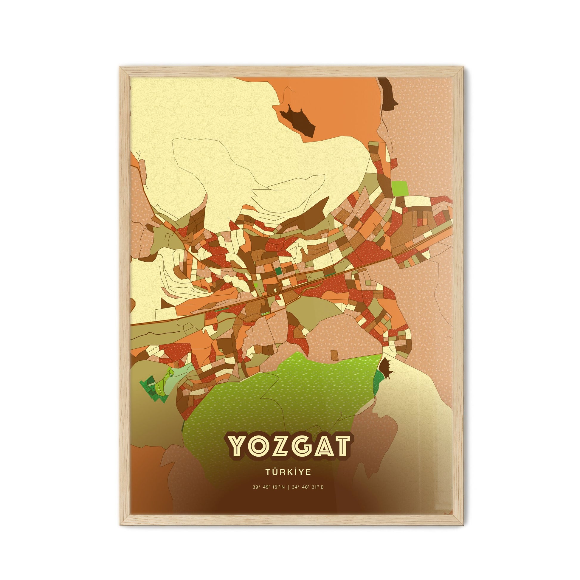 Colorful YOZGAT TURKEY Fine Art Map Farmhouse