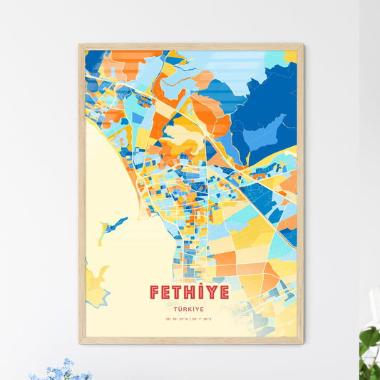 Colorful FETHIYE TURKEY Fine Art Map Blue Orange