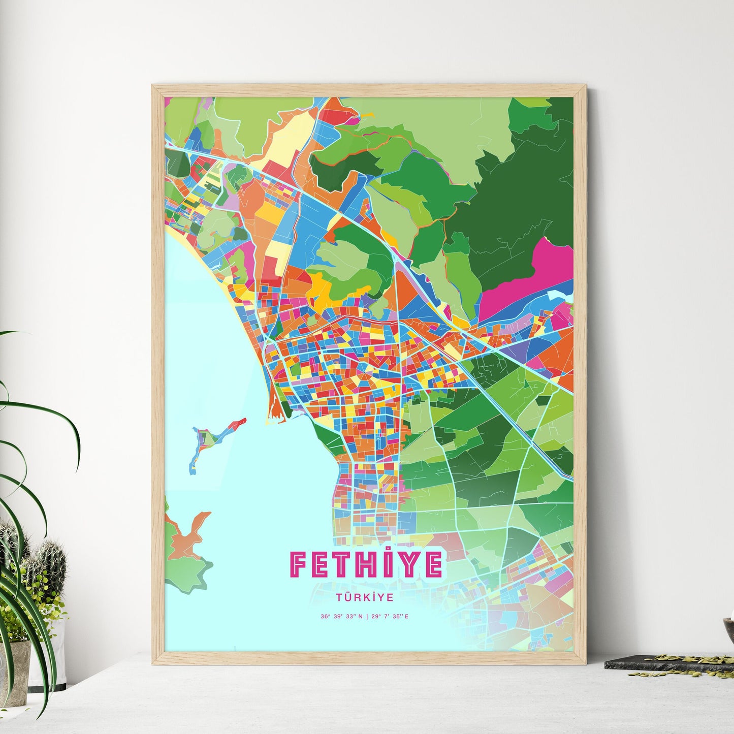 Colorful FETHIYE TURKEY Fine Art Map Crazy Colors