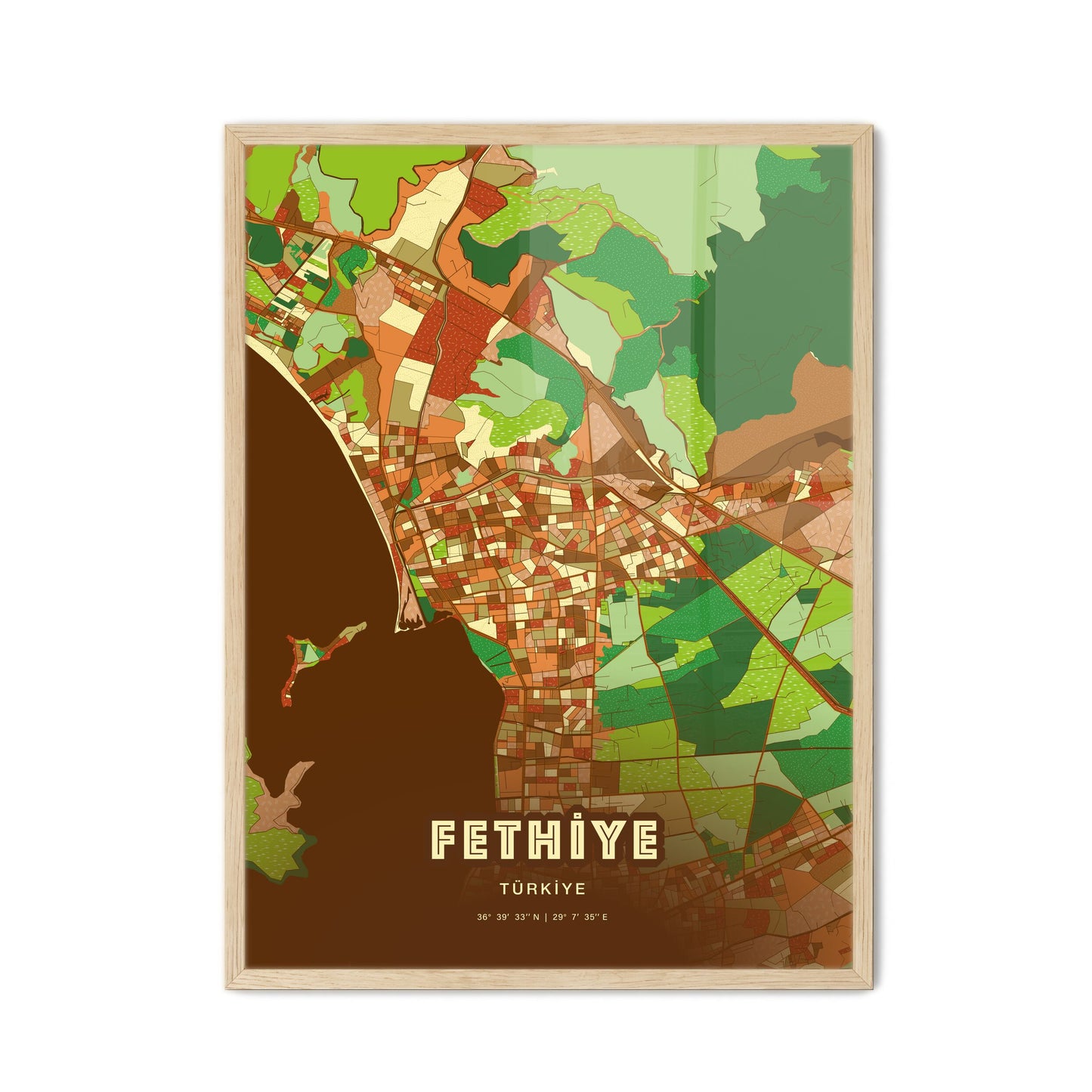 Colorful FETHIYE TURKEY Fine Art Map Farmhouse