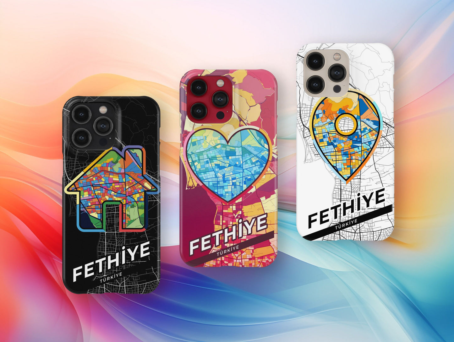 Fethiye Turkey slim phone case with colorful icon. Birthday, wedding or housewarming gift. Couple match cases.