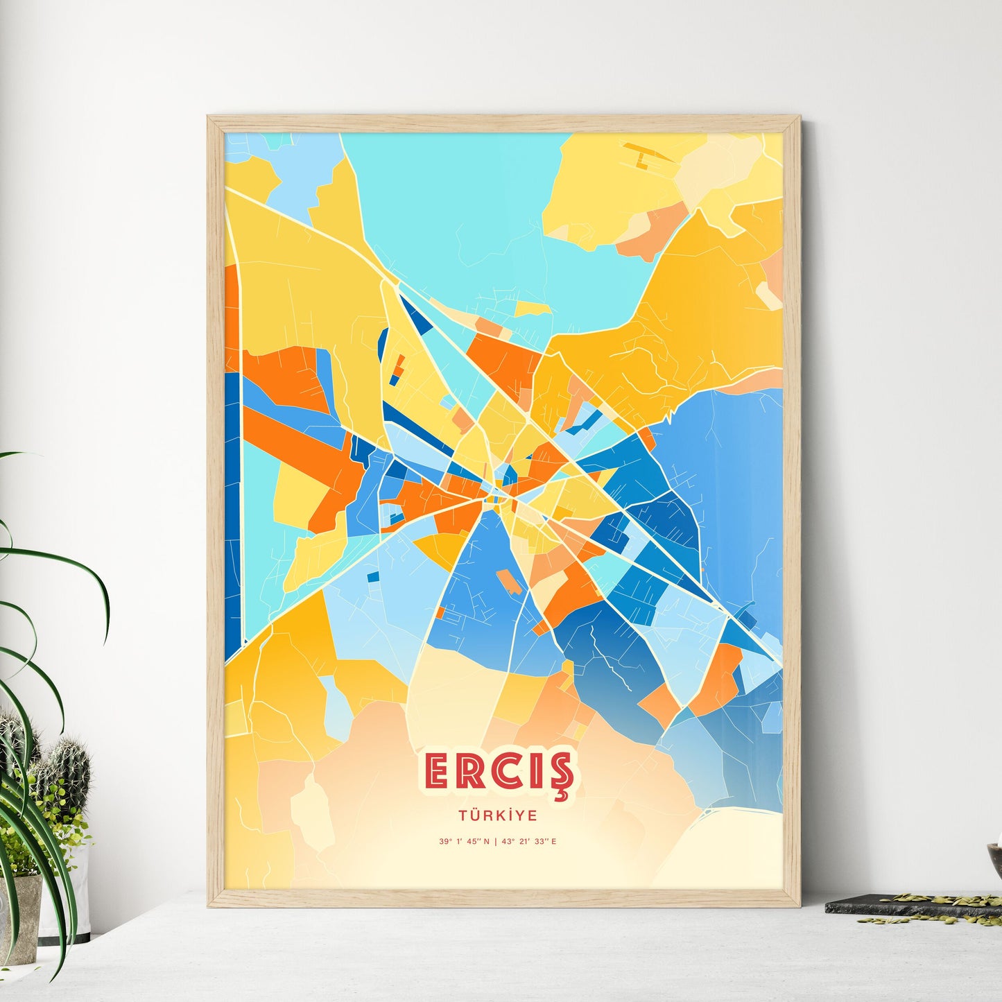 Colorful ERCIŞ TURKEY Fine Art Map Blue Orange