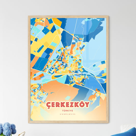 Colorful ÇERKEZKÖY TURKEY Fine Art Map Blue Orange