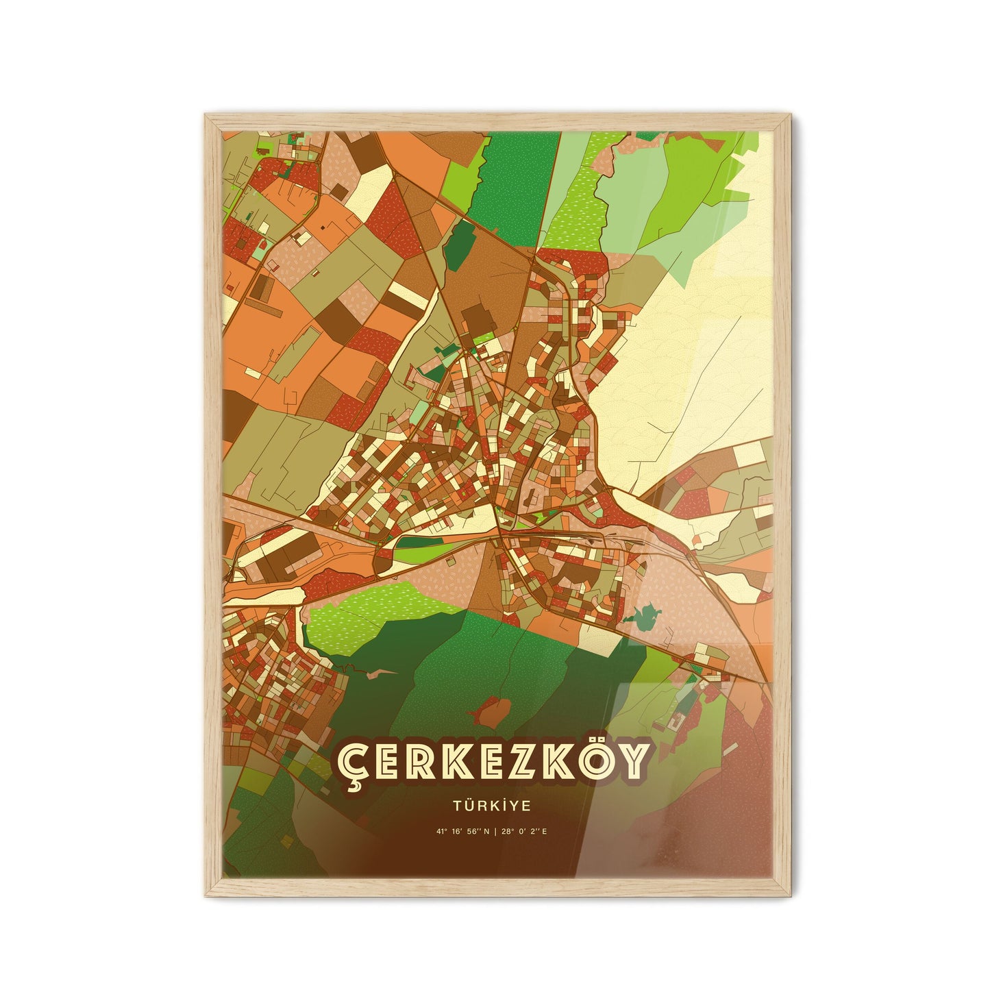 Colorful ÇERKEZKÖY TURKEY Fine Art Map Farmhouse