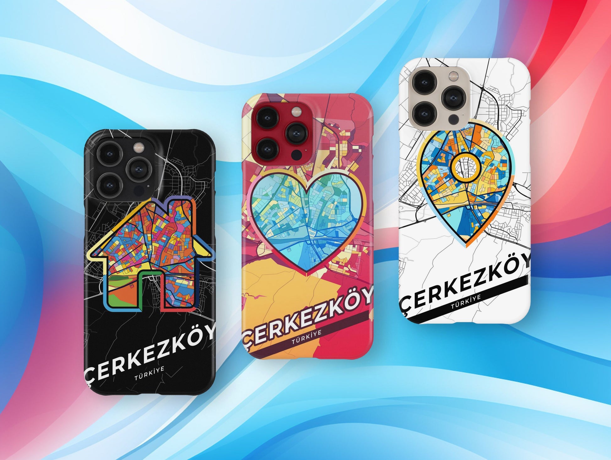 Çerkezköy Turkey slim phone case with colorful icon. Birthday, wedding or housewarming gift. Couple match cases.