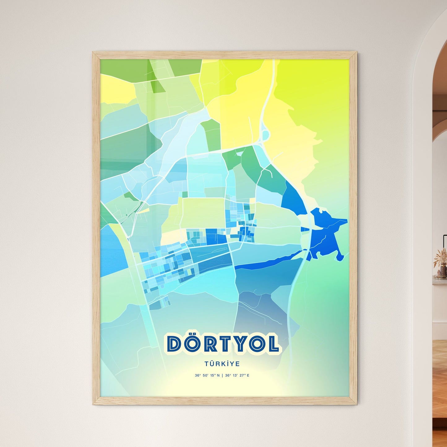 Colorful DÖRTYOL TURKEY Fine Art Map Cool Blue