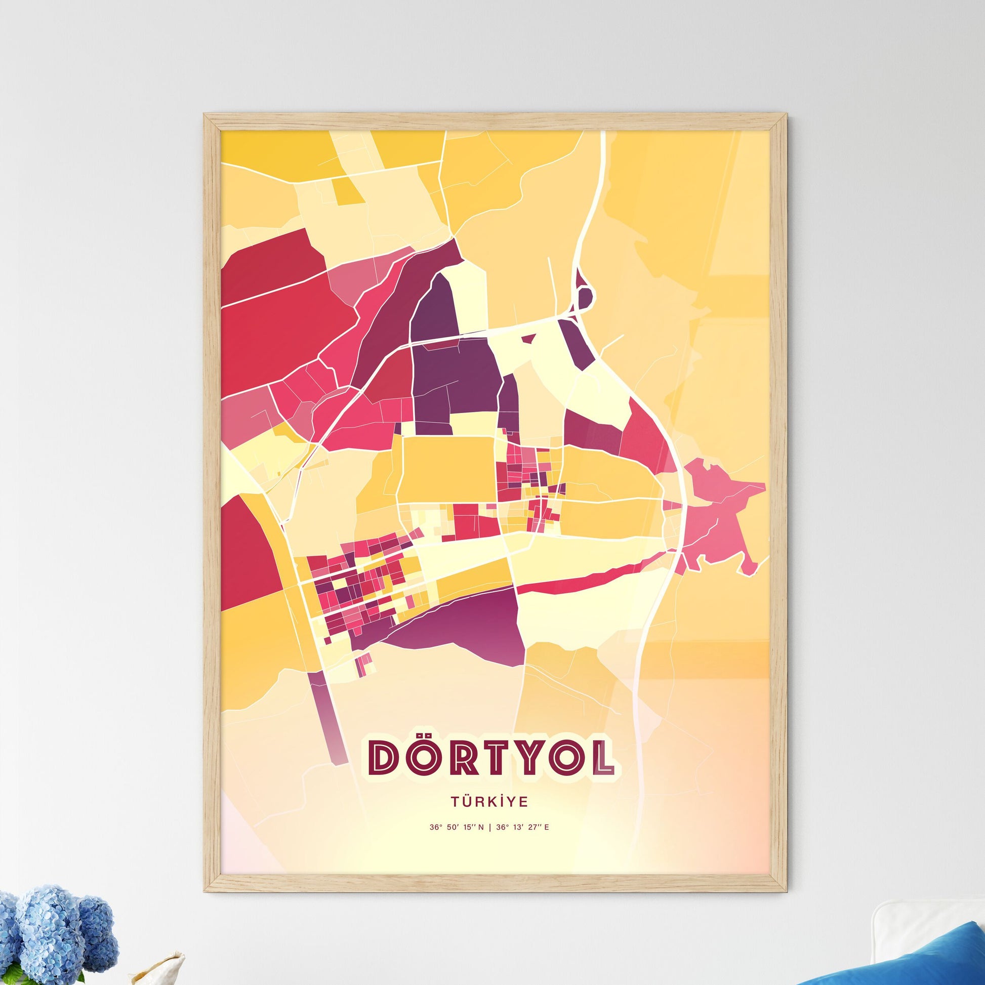 Colorful DÖRTYOL TURKEY Fine Art Map Hot Red