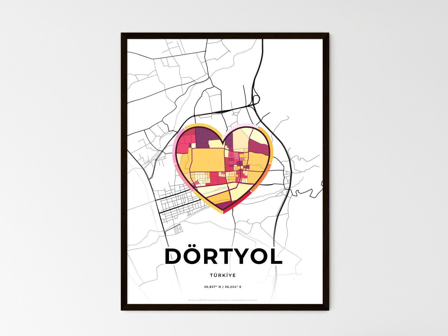 Dörtyol Turkey wedding art map with heart icon